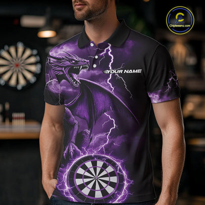 Custom Purple Lightning Dragon Darts Men Polo Shirts, Dragon Darts Team Jersey IPHW10385