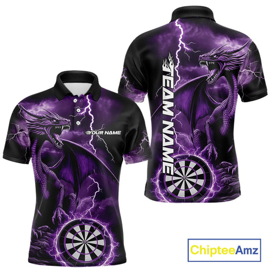 Custom Purple Lightning Dragon Darts Men Polo Shirts, Dragon Darts Team Jersey IPHW10385