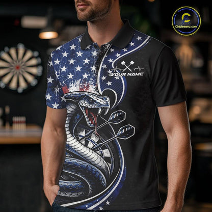 Custom Grunge US Flag Patriotic Cobra Snake Dart Men Polo Shirt, Dart Jerseys IPHW10392
