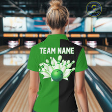 Load image into Gallery viewer, Green and Black retro vintage Bowling polo, quarter zip shirts for Women custom Bowling team jerseys NQS11564