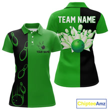 Load image into Gallery viewer, Green and Black retro vintage Bowling polo, quarter zip shirts for Women custom Bowling team jerseys NQS11564