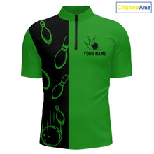 Load image into Gallery viewer, Green and Black retro vintage Bowling polo, quarter zip shirts for men custom Bowling team jerseys NQS11564