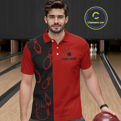 Red and Black retro vintage Bowling polo, quarter zip shirts for men custom Bowling team jerseys NQS11565