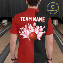 Load image into Gallery viewer, Red and Black retro vintage Bowling polo, quarter zip shirts for men custom Bowling team jerseys NQS11565