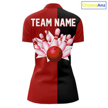 Load image into Gallery viewer, Red and Black retro vintage Bowling polo, quarter zip shirts for Women custom Bowling team jerseys NQS11565
