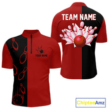 Load image into Gallery viewer, Red and Black retro vintage Bowling polo, quarter zip shirts for men custom Bowling team jerseys NQS11565