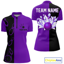 Load image into Gallery viewer, Purple and Black retro vintage Bowling polo, quarter zip shirts for Women custom Bowling team jerseys NQS11566