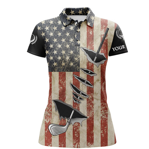 Vintage American flag golf clubs Womens golf polo shirts custom name patriotic golf gifts for ladies NQS5687