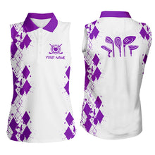 Load image into Gallery viewer, Womens sleeveless polo shirt custom argyle pattern golf clubs womens golf tops| Multicolor NQS5908