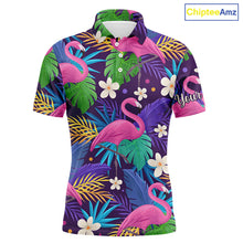 Load image into Gallery viewer, Colorful floral flamingo pattern tropical leaves matching golf polos for couples Custom Valentine gift NQS3897