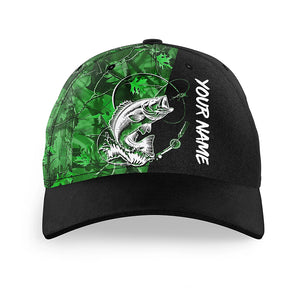 Bass Fishing Tattoo green camo Custom fishing hat Unisex Fishing Baseball Angler camo hat cap NQS1624