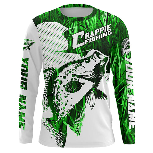 Crappie Fishing Long Sleeve Tournament Fishing Shirts, Custom Crappie Fishing Jerseys |Green Camo IPHW6338