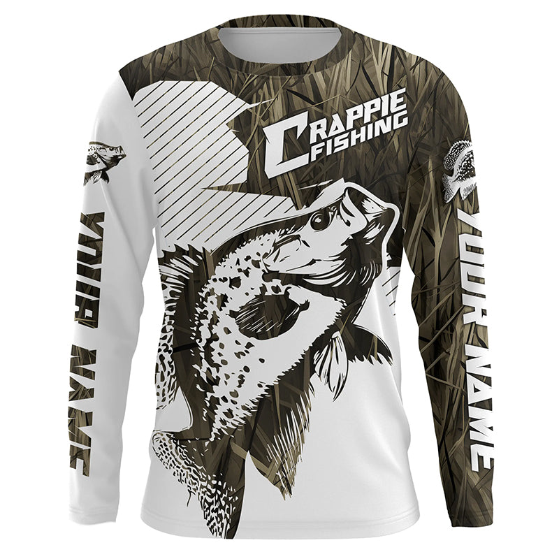 Crappie Fishing Long Sleeve Tournament Fishing Shirts, Custom Crappie Fishing Jerseys |Brown Camo IPHW6339