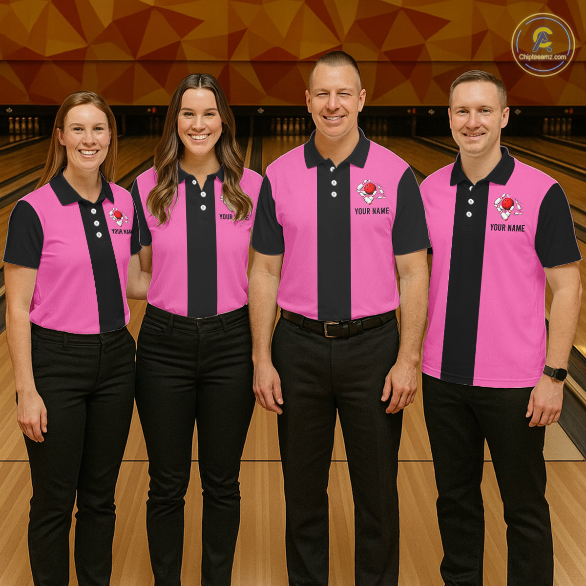 Personalized Pink Black Retro Bowling Polo shirt For women custom vintage bowling team jerseys NQS6568