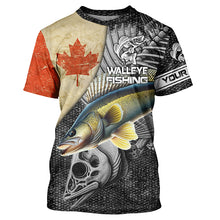 Load image into Gallery viewer, Vintage Canadian Flag Walleye Fishing Custom long sleeve performance Fishing Shirts, Walleye jerseys NQS5222