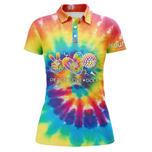 Load image into Gallery viewer, Womens golf polo shirts tie dye pattern custom peace love golf, personalized golf shirt for womens NQS5743