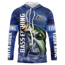 Load image into Gallery viewer, Bass Fishing blue lightning jerseys custom name Bass performance Long Sleeve tournament fishing shirts NQS3932