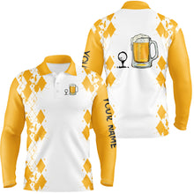 Load image into Gallery viewer, White Yellow Mens golf polo shirt Golf &amp; beer custom name golf gifts for men, dad NQS4135