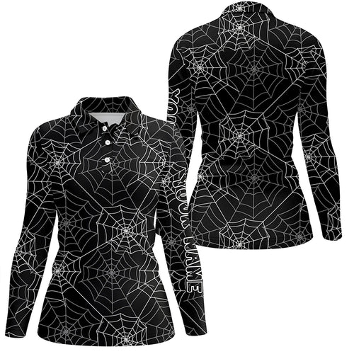 Funny Womens golf polo shirt spider web black Halloween background custom golf clothing for women NQS6154