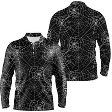 Load image into Gallery viewer, Funny Mens golf polo shirts spider web black Halloween background custom men&#39;s golf apparel NQS6154