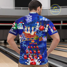 Load image into Gallery viewer, Mens Bowling Quarter-Zip Shirts Custom blue Christmas pattern Bowling Santa ball pins team Mens Jersey NQS6617