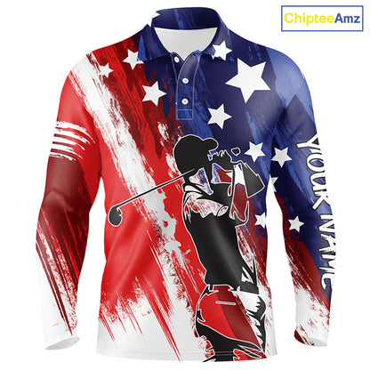Red, white, and blue American flag men golf polo shirts custom patriotic golf shirt NQS5493
