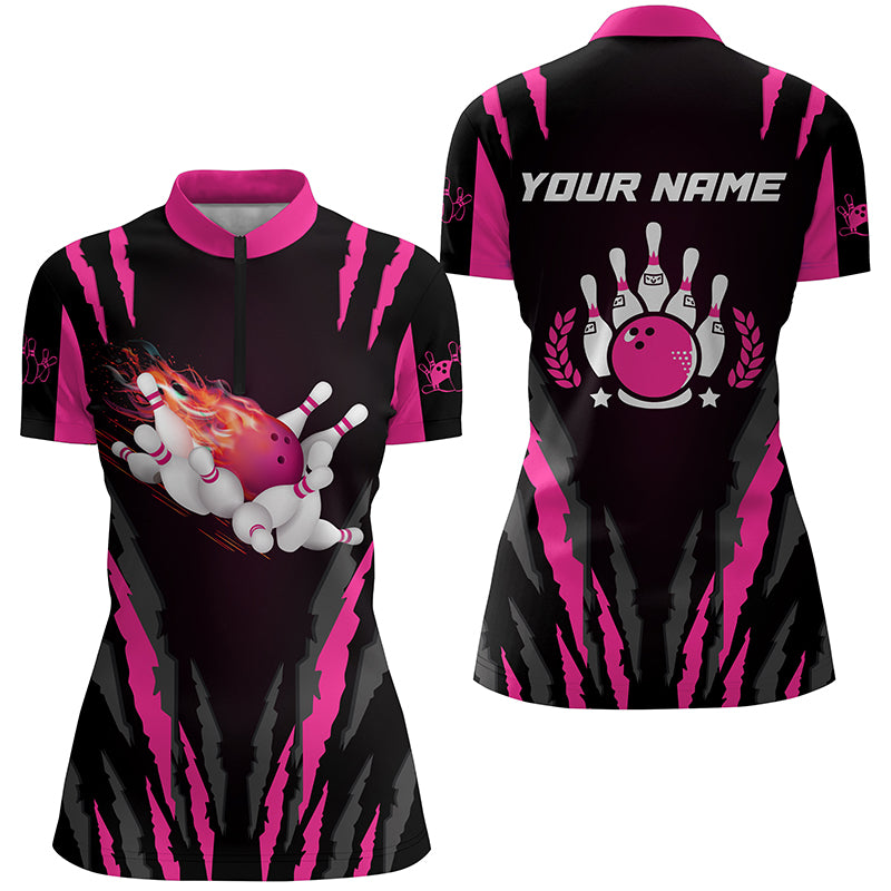 Custom bowling shirt for women – personalized team jersey front view