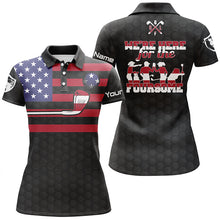 Load image into Gallery viewer, Black American flag Womens golf polo shirts custom name we're here for the foursome patriot golf gifts NQS5769