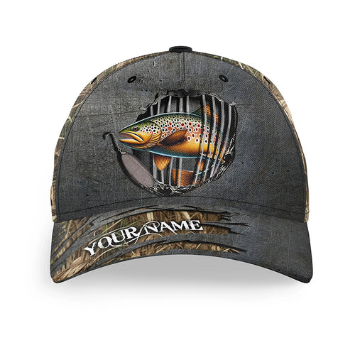 Brown trout fishing camo Custom fishing hat Fishing Baseball Angler trout hat cap NQS4577