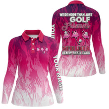 Load image into Gallery viewer, Womens golf polo shirts custom pink camo flamingo golf friends we&#39;re golf friends we&#39;re small gang NQS5523