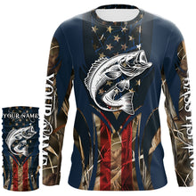 Load image into Gallery viewer, Largemouth Bass Fishing 3D American Flag Customize name UV Protection Bass Fishing Camo Jerseys NQS491