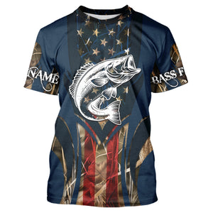 Largemouth Bass Fishing 3D American Flag Customize name UV Protection Bass Fishing Camo Jerseys NQS491