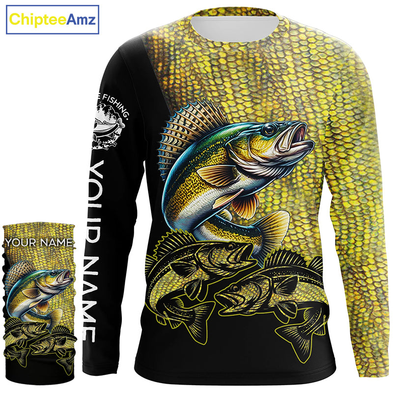 Walleye fishing customize name all over print shirts personalized fishing gift NQS228