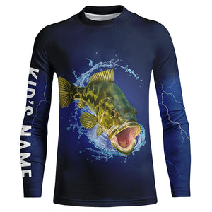 Walleye Fishing Blue lightning UV protection Customized Name long sleeve fishing shirt for men, women NQS300