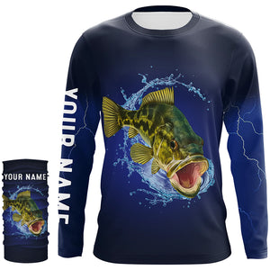 Walleye Fishing Blue lightning UV protection Customized Name long sleeve fishing shirt for men, women NQS300