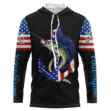 Load image into Gallery viewer, Sailfish fishing legend American flag 4th July Customize Name UV protection long sleeve fishing shirts NQS5524