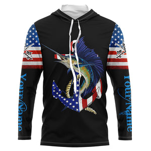 Sailfish fishing legend American flag 4th July Customize Name UV protection long sleeve fishing shirts NQS5524