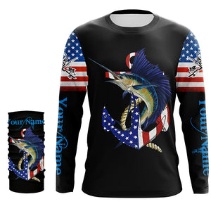 Sailfish fishing legend American flag 4th July Customize Name UV protection long sleeve fishing shirts NQS5524