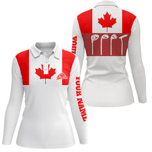 Load image into Gallery viewer, Womens golf polo shirts golf club Canadian flag patriot golf custom white golf shirt, golfing gift NQS6188