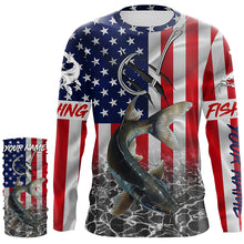 Load image into Gallery viewer, American Flag Catfish Fish hook Custom long sleeve performance Fishing Shirts, Catfish Fishing jerseys NQS5535