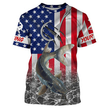 Load image into Gallery viewer, American Flag Catfish Fish hook Custom long sleeve performance Fishing Shirts, Catfish Fishing jerseys NQS5535