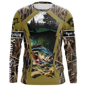 Largemouth Bass Fishing Camo Customize Name UV protection Long sleeve Fishing Shirts Personalized Gift NQS502