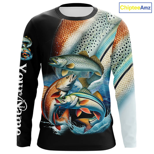 Inshore slam Redfish, snook, speckled trout fishing custom sun protection long sleeve fishing shirts NQS4195