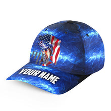 Load image into Gallery viewer, Bass Fishing American Flag patriotic blue galaxy Custom fishing hat  Unisex Fishing Baseball Angler hat NQS1715