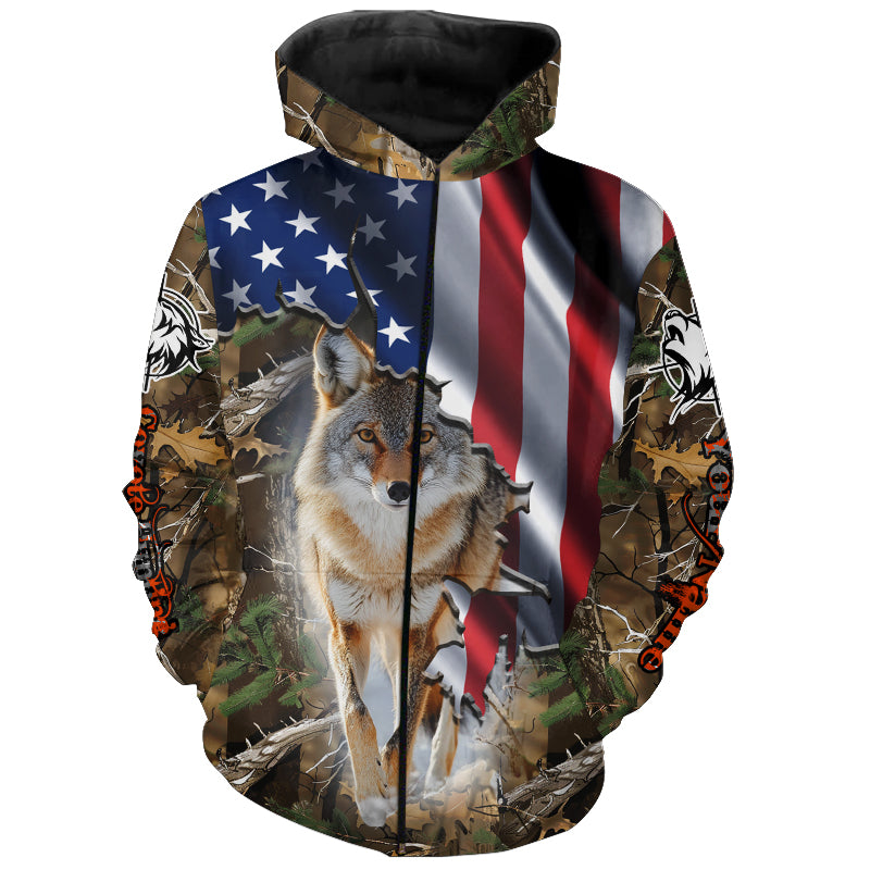 American Flag Coyote hunting predator camouflage Customize Name hunting clothes NQS1042