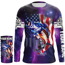 Load image into Gallery viewer, Bass Fishing 3D American Flag patriotic purple galaxy Custom Fishing jerseys NQS2414