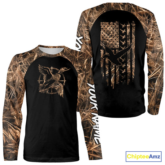 Duck hunting Waterfowl Camo American flag Custom 3D All Over Printed Shirts Personalized Hunting gift NQS2419