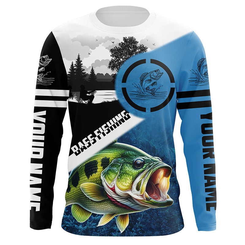 Largemouth Bass Fishing Blue performance fishing shirt custom name long sleeves NQS1269