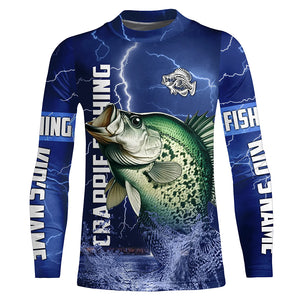 Crappie Fishing blue lightning jerseys custom name performance Long Sleeve tournament fishing shirts NQS5351