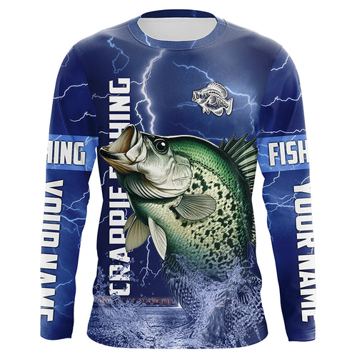 Crappie Fishing blue lightning jerseys custom name performance Long Sleeve tournament fishing shirts NQS5351